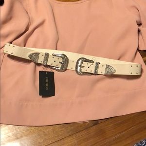 Forever 21 double buckle studded white belt